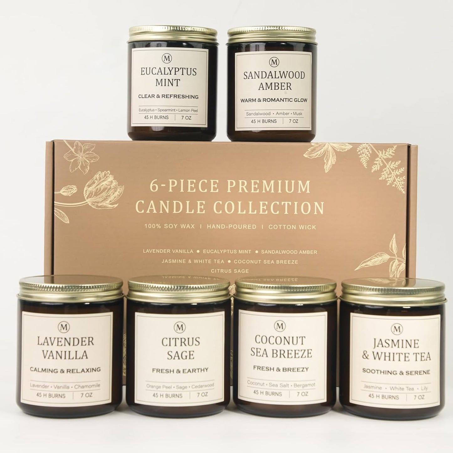 Indulge in Serenity: 6PCS Bohemian Aromatherapy Soy Candle Gift Set - Lavender, Eucalyptus, Sandalwood, Jasmine & More!