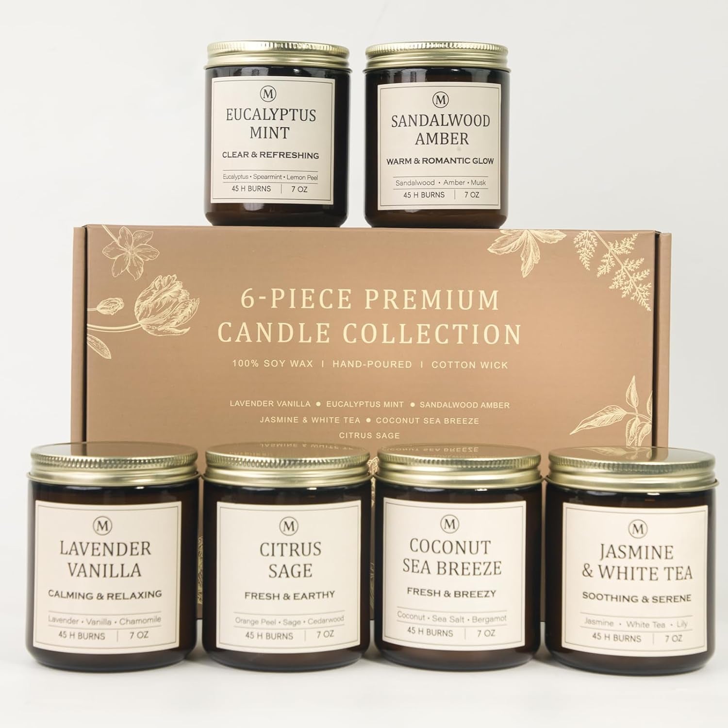 Indulge in Serenity: 6PCS Bohemian Aromatherapy Soy Candle Gift Set - Lavender, Eucalyptus, Sandalwood, Jasmine & More!