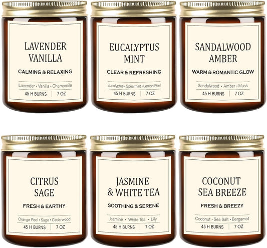 Indulge in Serenity: 6PCS Bohemian Aromatherapy Soy Candle Gift Set - Lavender, Eucalyptus, Sandalwood, Jasmine & More!